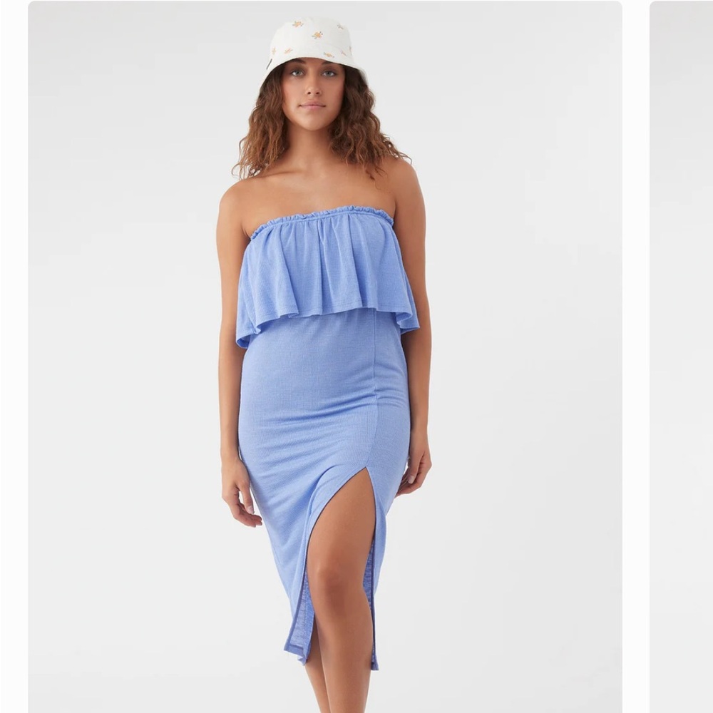 O'Neill Strapless Ruffle Midi Dress in Light Blue